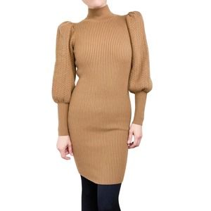 Alice + Olivia Caleb Puff Sleeve Brown Mini Dress  S